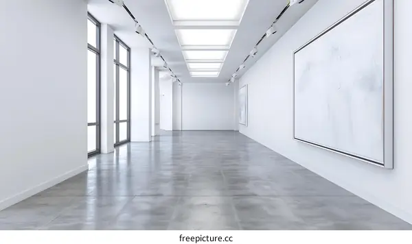 Empty Art Gallery with Windows and Painting