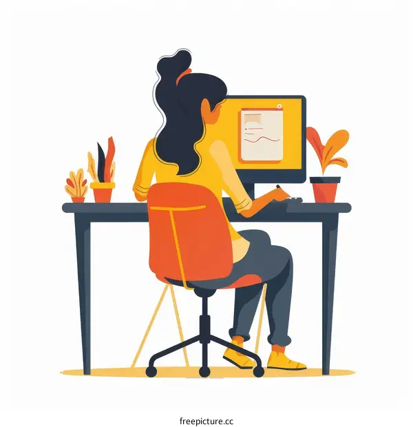 A woman sitting at her desk and working on her computer