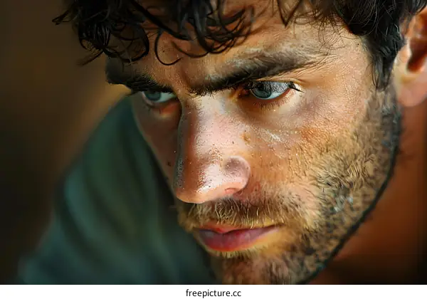 Portrait of a young man with curly hair and a beard