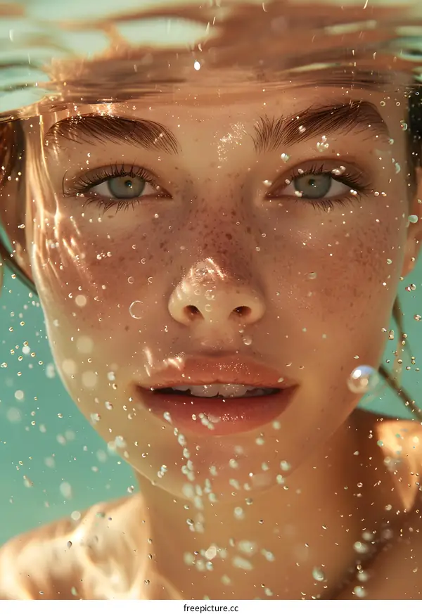 Womans Face Underwater