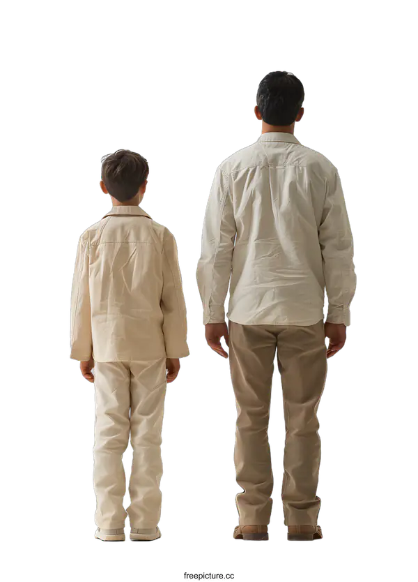 [Transparent Background PNG]Father and son standing back to back