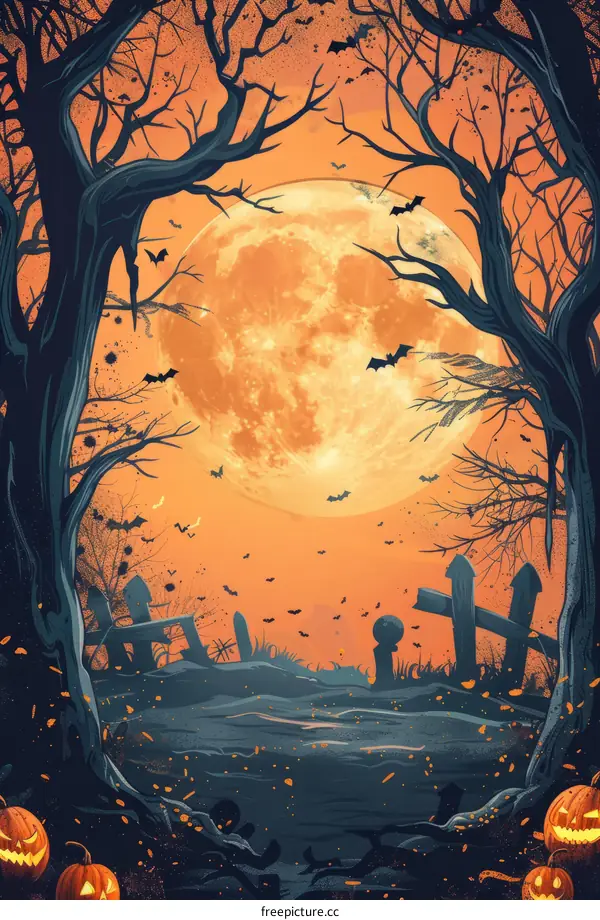 Spooky Halloween Night with a Big Moon