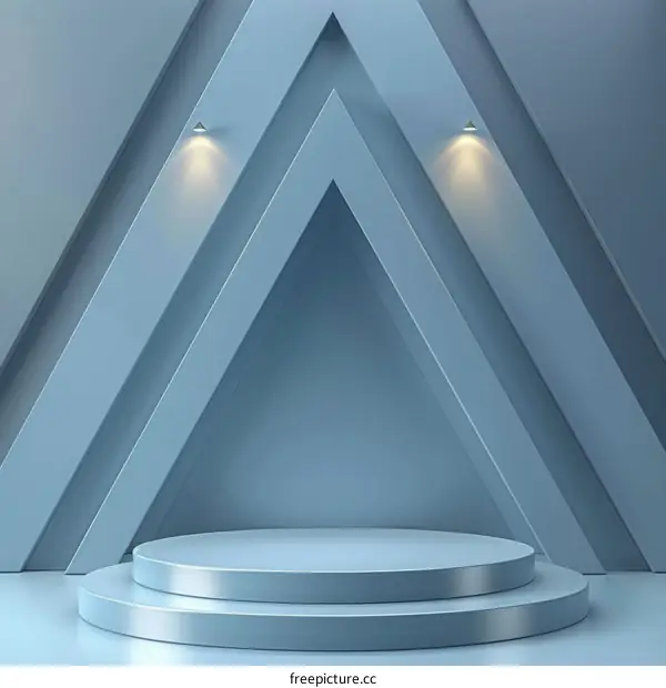 Blue abstract geometric shapes background with a stage in the center