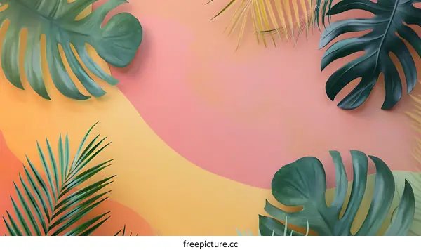 Tropical Leaves on Colorful Background