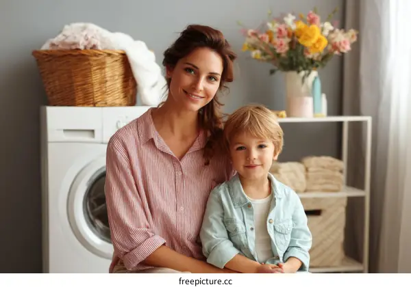 Happy Family Moment in the Laundry Room