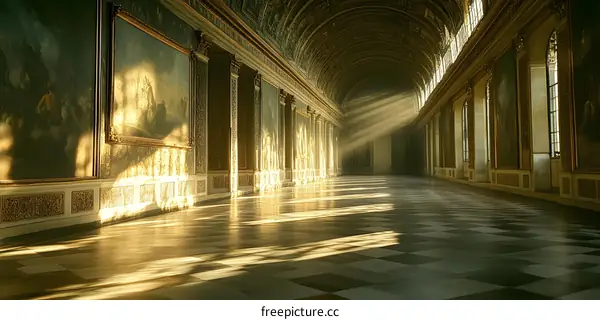 Sunlight Streaming Through Windows in a Grand Hallway