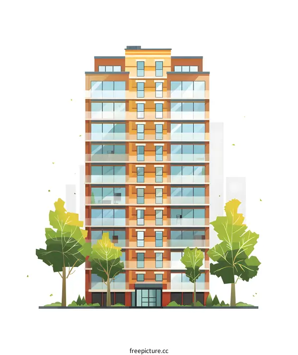 Modern Apartment Building with Green Trees Illustration