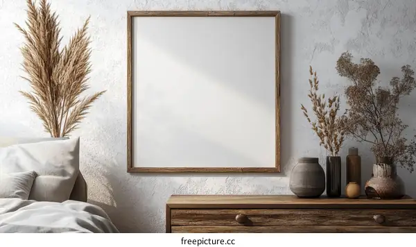 Blank Wooden Frame Decorated with Dried Plants