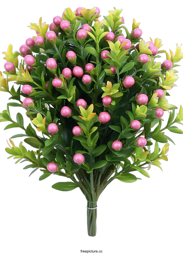 [Transparent Background PNG]Artificial Pink Berry Bush Plant Green Leaves Home Decor