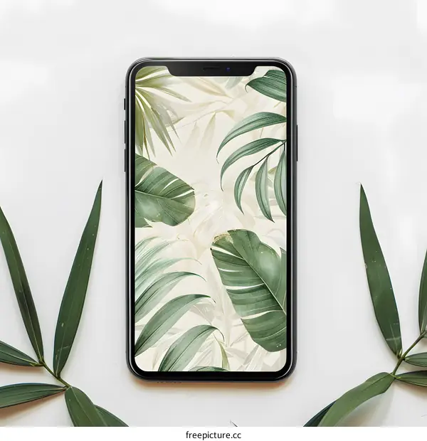 Green Leaf Phone Wallpaper with Palm Leaf Detail
