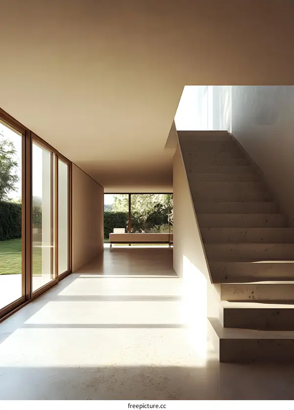 Modern Interior Design with Staircase and Large Windows