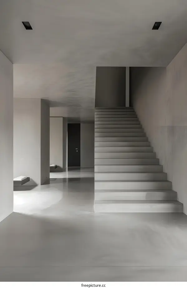Minimalist Concrete Staircase in Modern House Interior