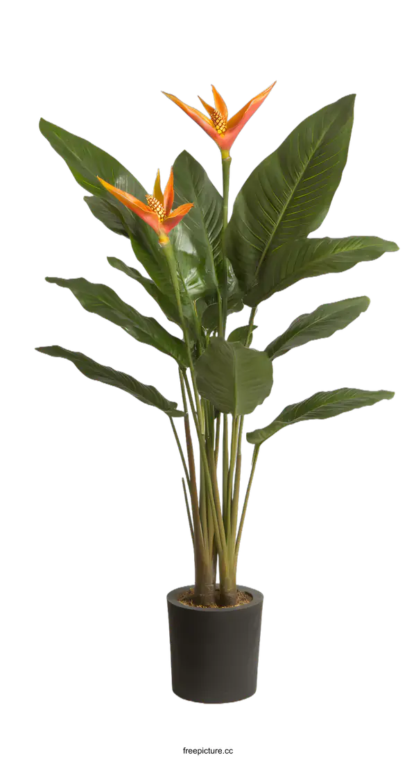 [Transparent Background PNG]Artificial Bird of Paradise Plant in Black Pot
