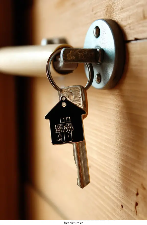 House Key on Wooden Door