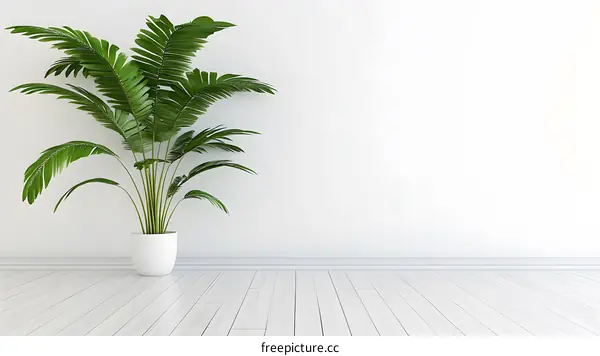 Minimalist White Room with Single Palm Tree