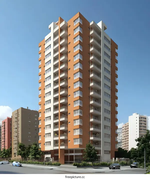 Modern Brick Building with Balconies in City