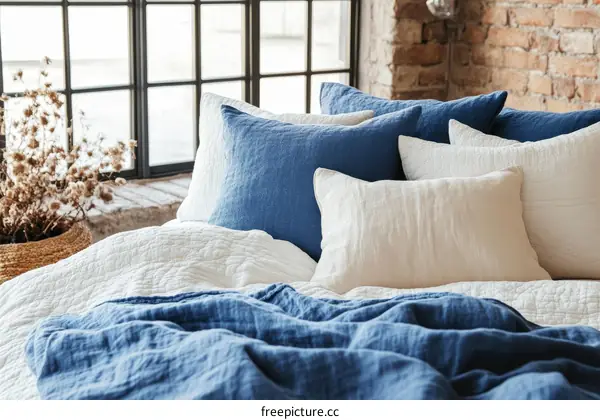 Cozy Bedding Set with Blue and White Linen
