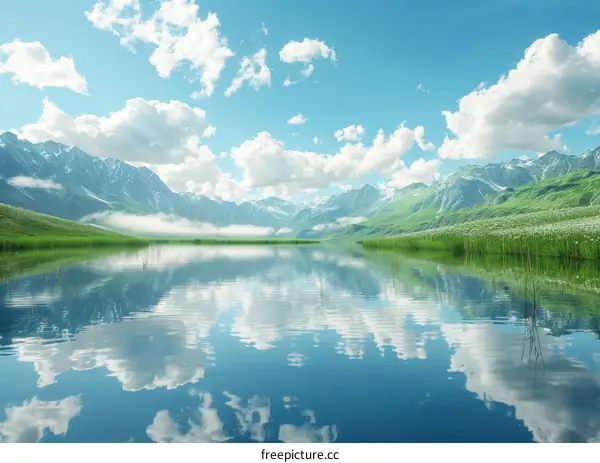 Serene Mountain Lake Scenery Under a Vast Sky