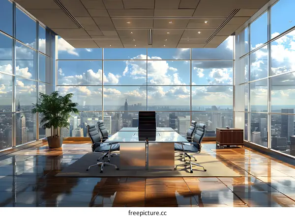 Modern Office Interior Skyscraper City View