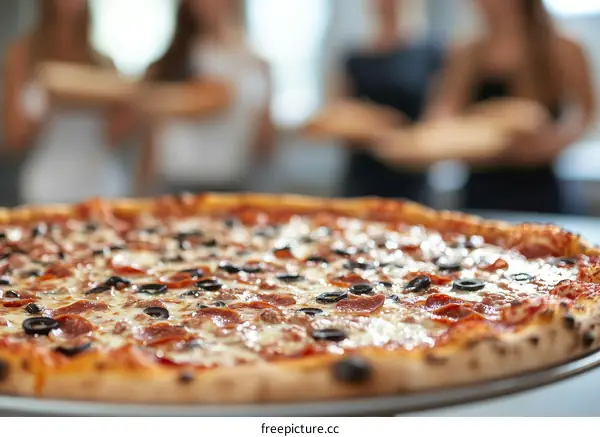 Delicious Pizza with Diverse People in the Background
