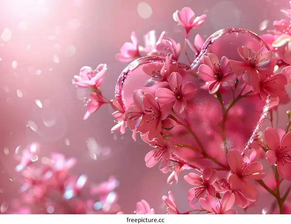 Pink flowers in a crystal heart