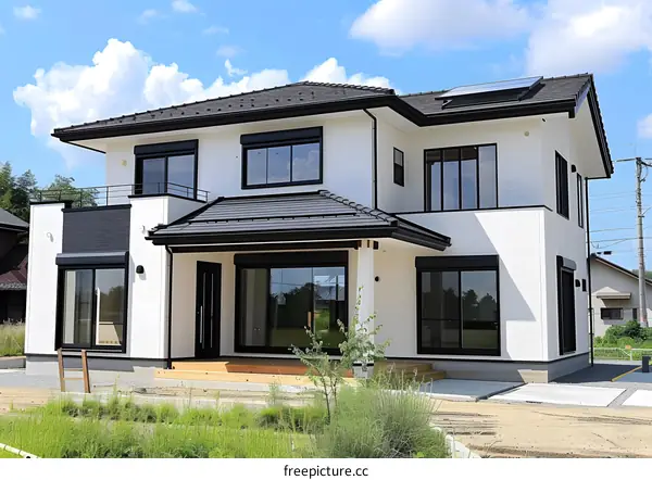 Modern Two Story White House With Black Trim