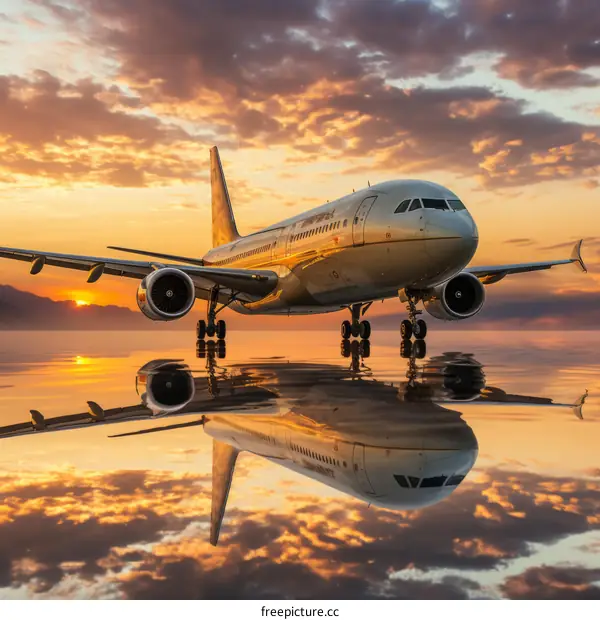 airplane flying over the sea at sunset with beautiful clouds in the background