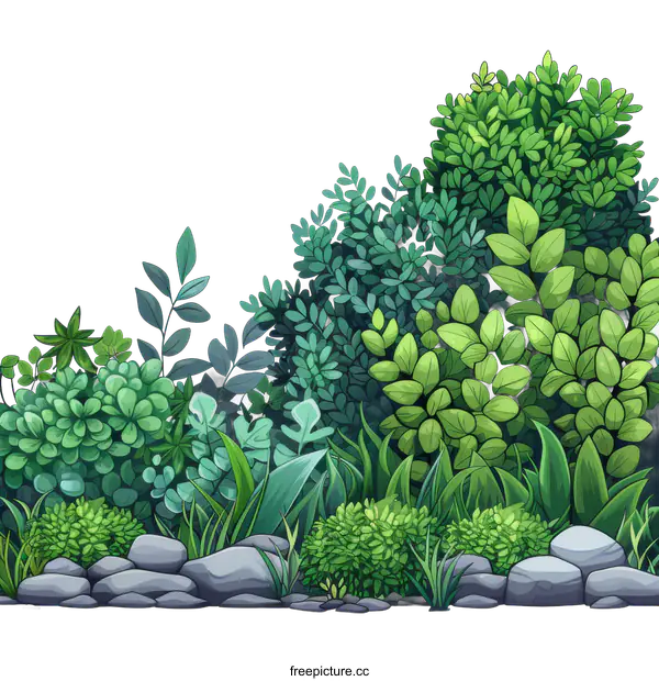 [Transparent Background PNG]Green plants and rocks