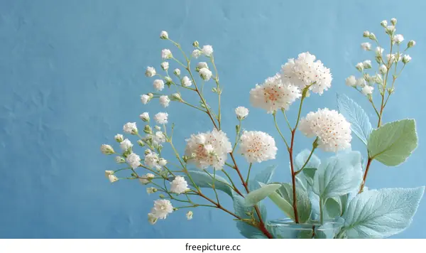 Delicate White Flowers Arrangement Against a Light Blue Background