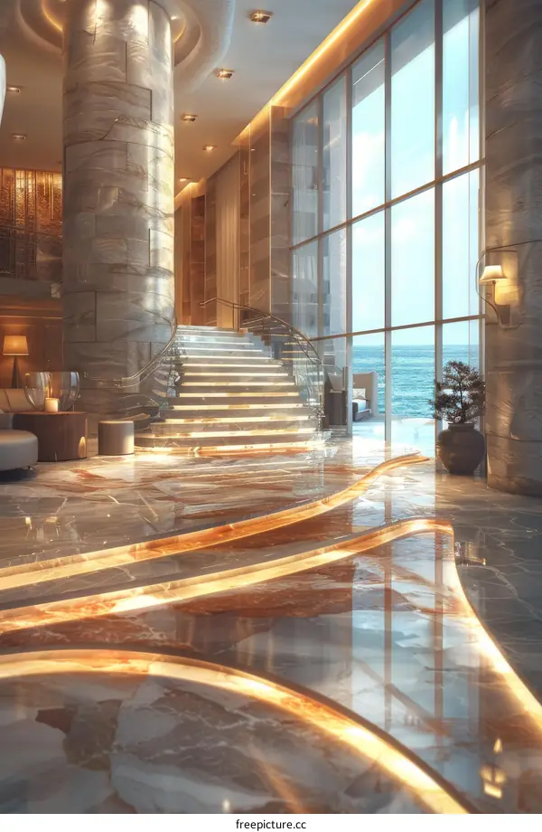 Luxury Hotel Lobby Interior Design Illustration