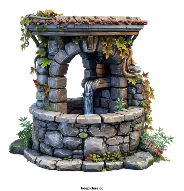 [Transparent Background PNG]Old Stone Water Well with Ivy