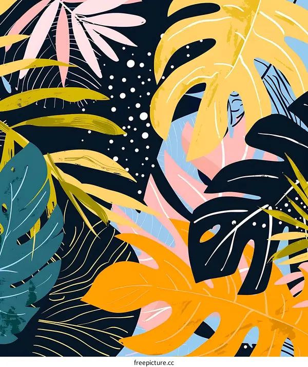 Tropical Leaves Seamless Pattern Illustration Background