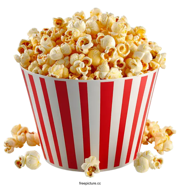 [Transparent Background PNG]Popcorn in a Red and White Striped Bucket