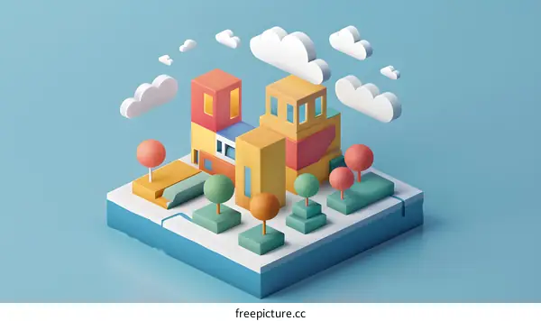 Colorful 3D Illustration of a Miniature City