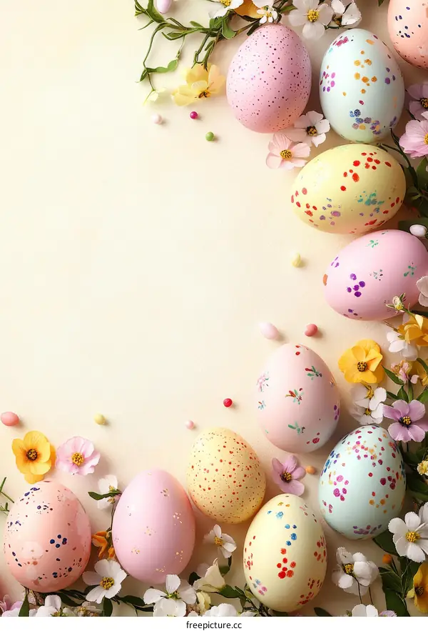 Easter Eggs Decorated with Flowers and Sprinkles