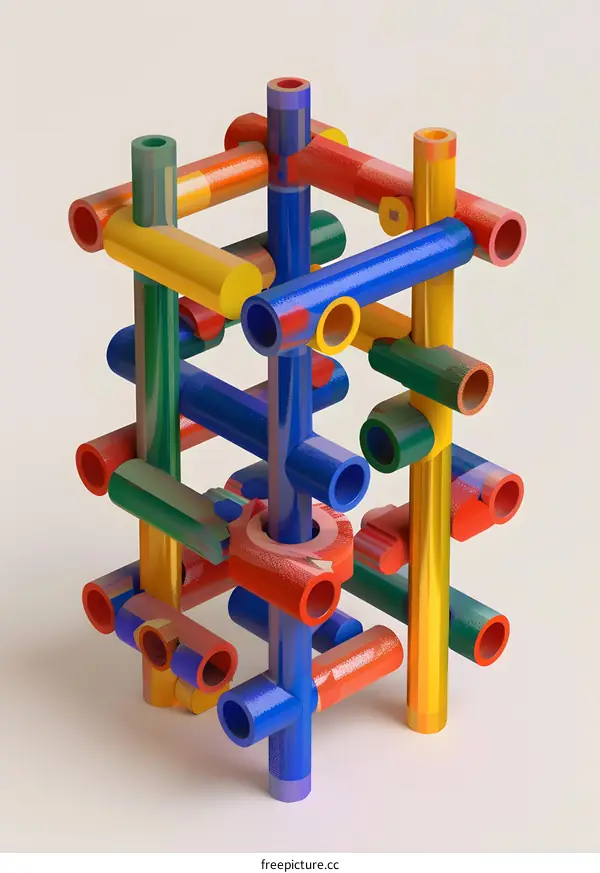Abstract Colorful Interlocking Tubes 3D Illustration