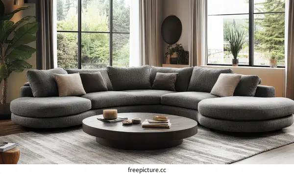 Modern Curved Sectional Sofa in a Cozy Living Room