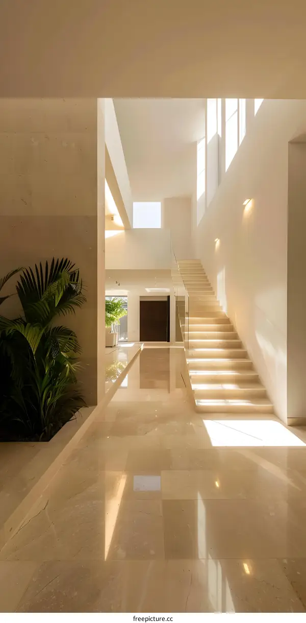 Modern Home Interior Design With Beige Walls And Marble Floor