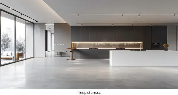 Modern Kitchen Interior Design with Gray Cabinets and White Island