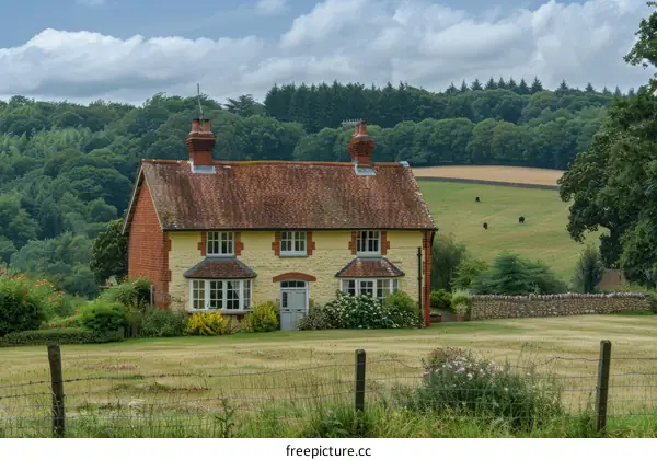 A traditional English country cottage in the countryside