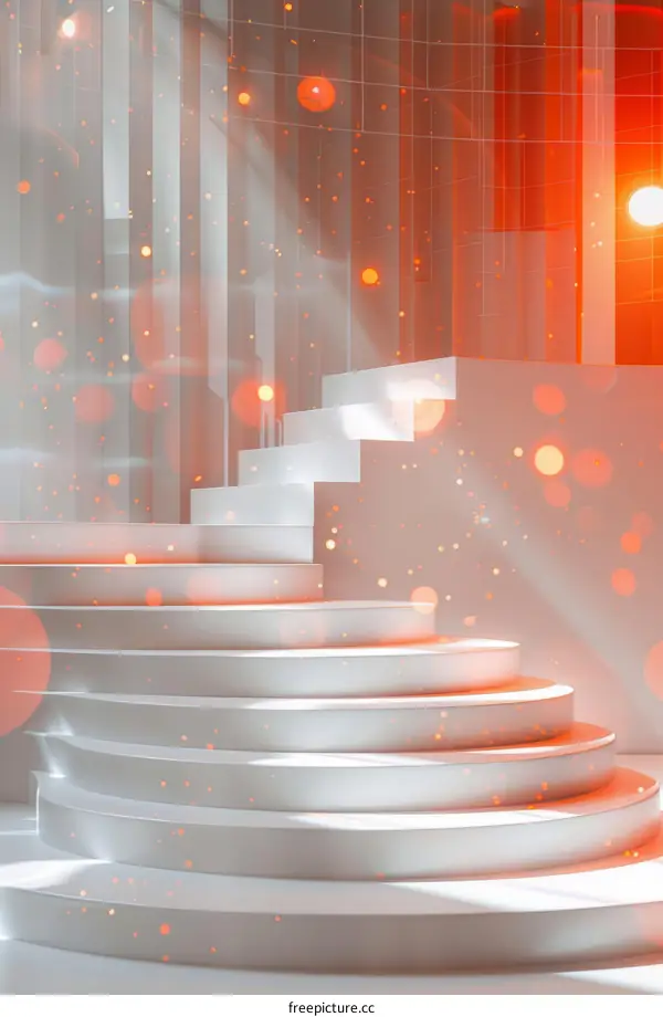 White Podium with Glowing Particles Floating in the Background