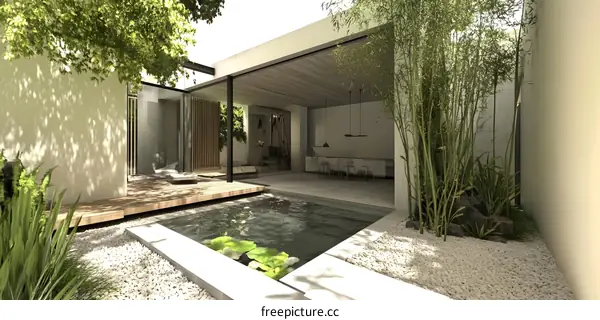 Modern Minimalist Courtyard Design with Pool and Greenery
