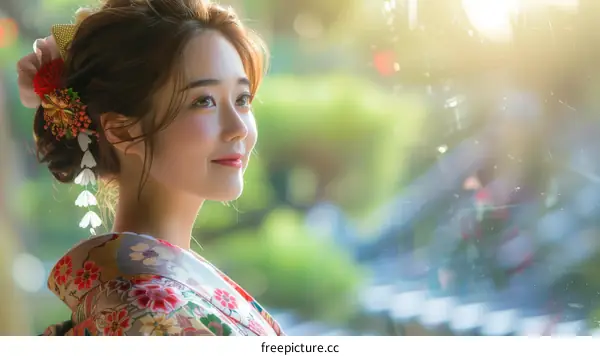 Portrait of a young woman in a kimono