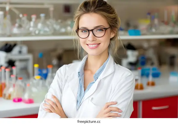 Confident Female Scientist in Laboratory Setting