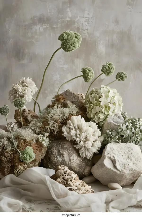 Still Life with Dried Flowers and Rocks