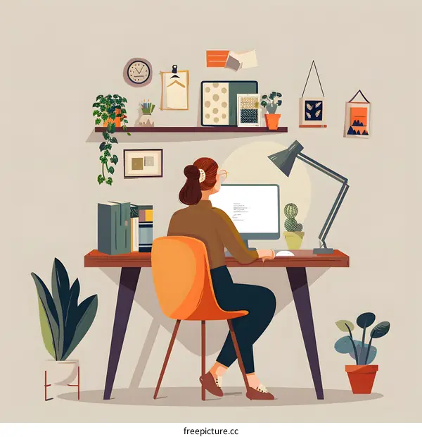 Woman Working From Home at Her Desk