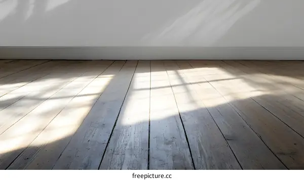 Sunlight streaming through a window onto wooden floorboards