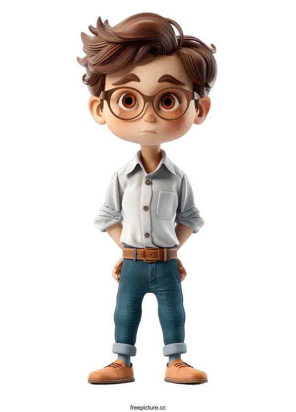[Transparent Background PNG]Cute Boy Character with Glasses