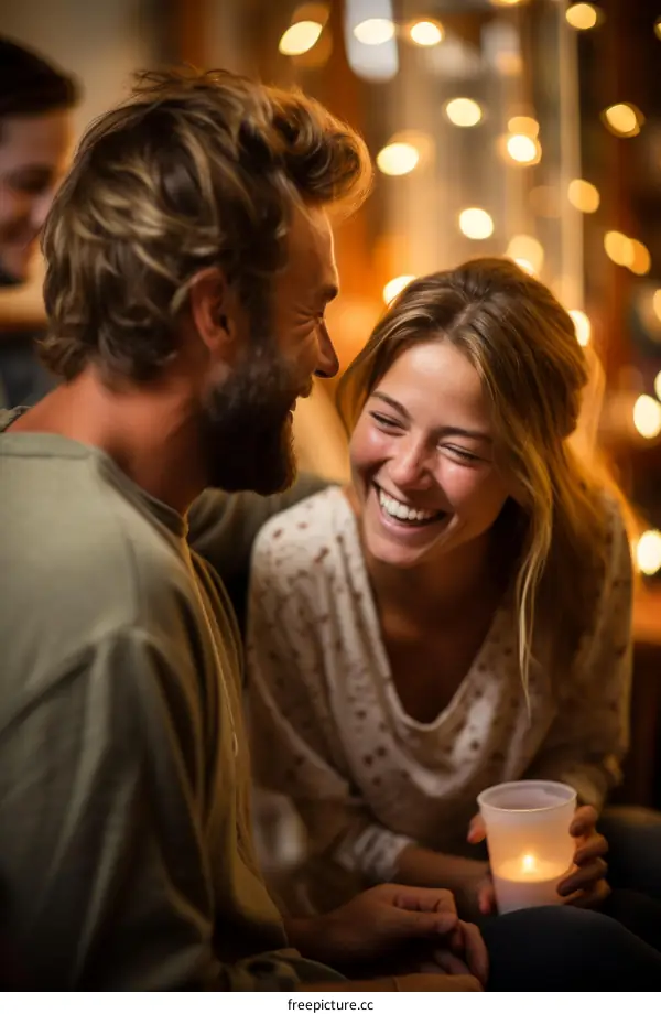 A Couple Laughing Together at a Party