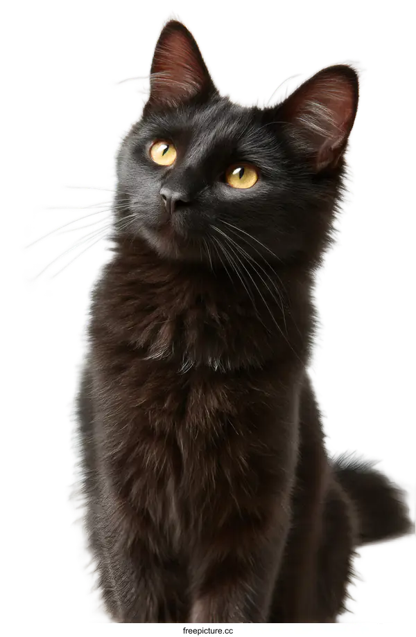 [Transparent Background PNG]Closeup Black Cat Portrait Against White Background